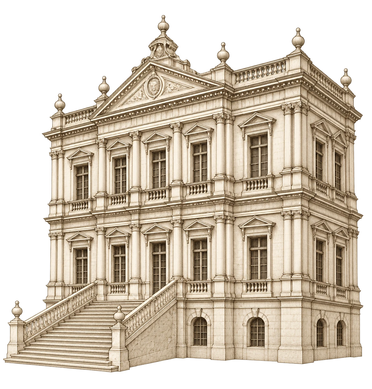 Ilustração da fachada de um prédio histórico