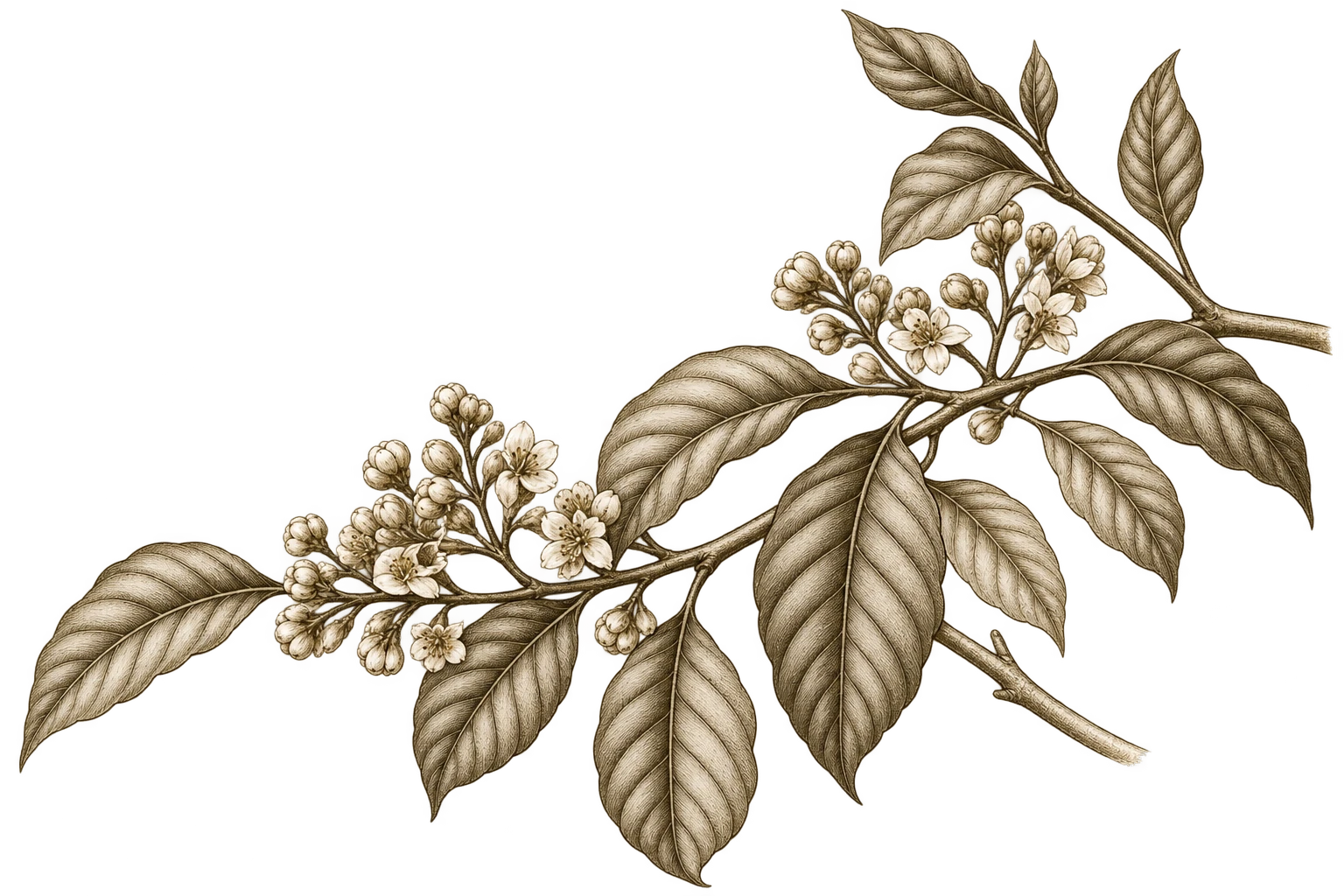 Ilustração de ramo de café com flores